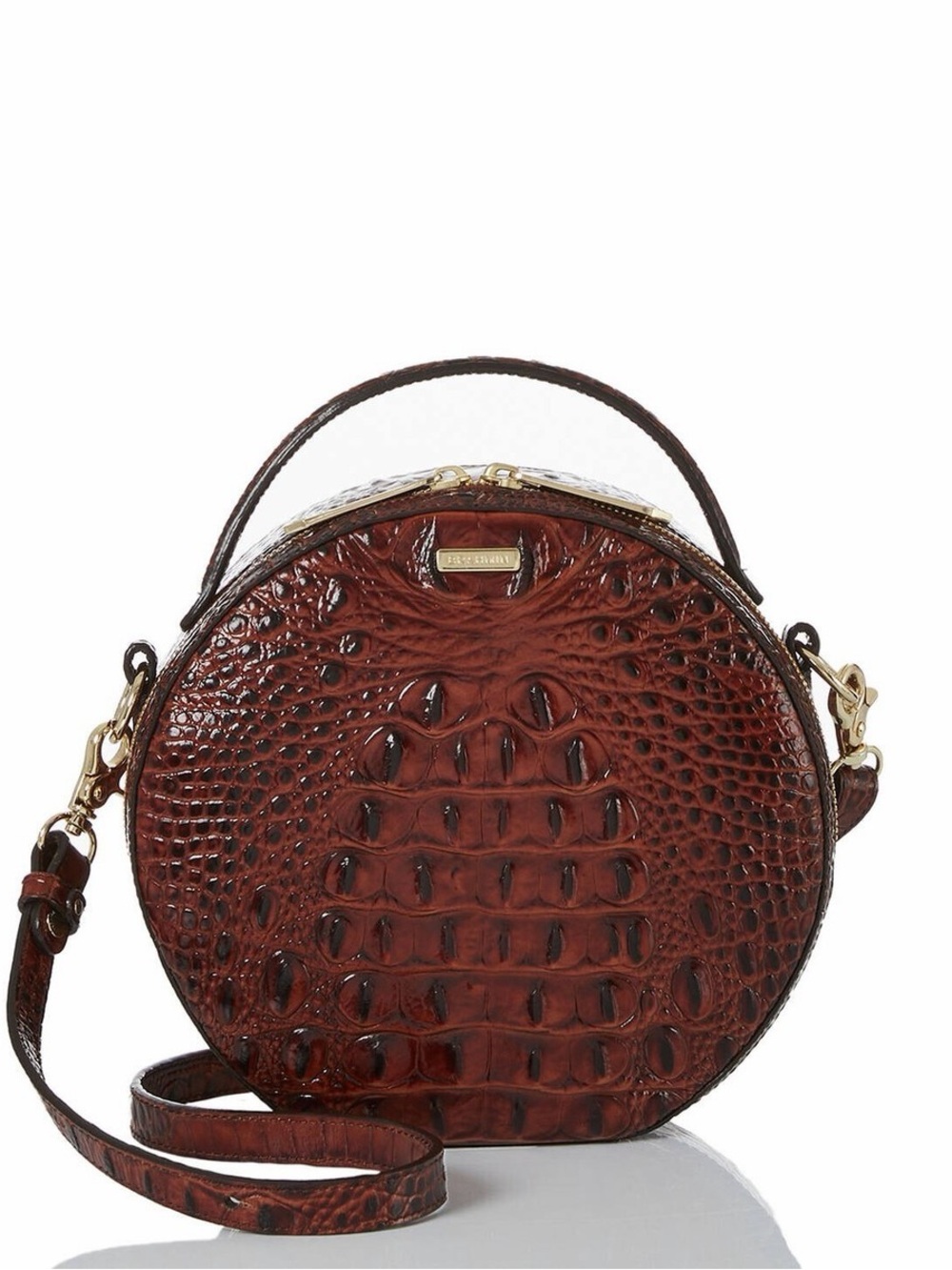 Brahmin Lane Pecan Brown Melbourne Croc Embossed Leather Cross Body Hand Bag